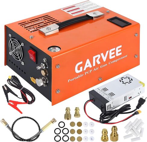 PCP Air Compressor, 4500PSI/30Mpa, 350W Oil-Free Fast Fill Pump with Auto Shut-Off, Dual Power 12V DC & 110V/220V AC, Portable Air Pump for Airguns, Air Rifle, Paintball, HPA Tanks(Compact) in Kuwait