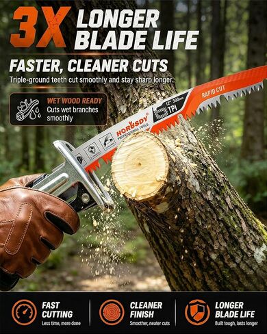 12 Inch Reciprocating Saw Blades, 5 Pack, 6TPI Japanese Teeth Arc Edge CR-V Steel Pruning Saw Blades for Tree Trimming and Wood Cutting, with Storage Case in Kuwait