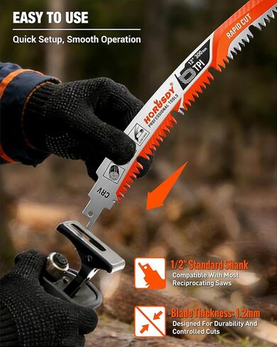 12 Inch Reciprocating Saw Blades, 5 Pack, 6TPI Japanese Teeth Arc Edge CR-V Steel Pruning Saw Blades for Tree Trimming and Wood Cutting, with Storage Case in Kuwait
