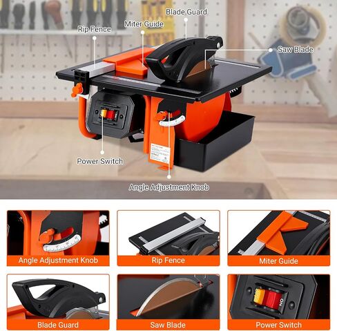 7 inch Wet Tile Saw, 3450 RPM, Bevel cuts tile from 0 to 45 Degrees, PeakPursuit Tile Cutter Wet Saw with Water Reservoir for Cutting Tiles and Stones, for DIY Enthusiasts in Kuwait