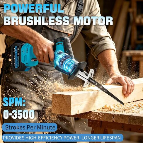 Reciprocating Saws, 3500RPM Brushless Motor Electric Saws Comes, 2x4.0Ah Battery and Fast Charger Cordless sawzall, Tool‑Free Blade Change with LED Light, 12 Saws for Cutting Wood Metal in Kuwait