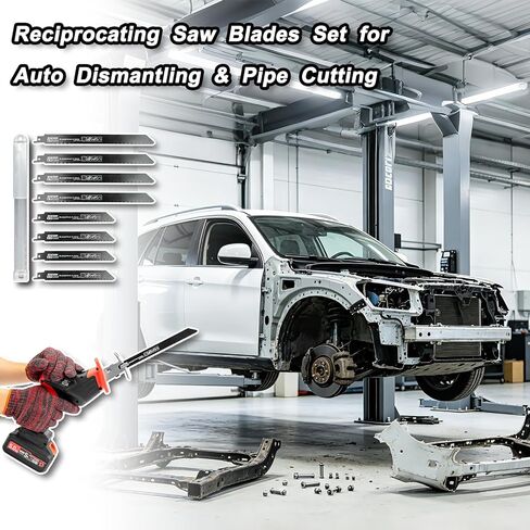 8-Piece Reciprocating Saw Blades Set for Auto Dismantling & Piping | Bi-Metal, 6 & 9 inch, 14 & 18 TPI, for Metal Cutting, with Storage Case in Kuwait