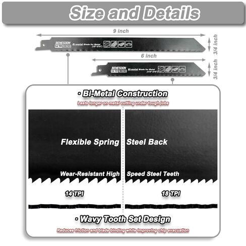 8-Piece Reciprocating Saw Blades Set for Auto Dismantling & Piping | Bi-Metal, 6 & 9 inch, 14 & 18 TPI, for Metal Cutting, with Storage Case in Kuwait