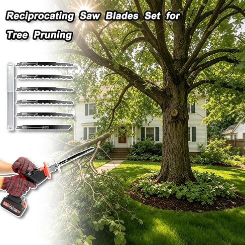 6-Piece Reciprocating Saw Blades Set for Garden Tree Pruning | 9.5 inch 5 TPI Cr-V Blade for Branches, 9 inch 10/14 TPI Bi-Metal Blade for Nails Wood & Metal, with Storage Case in Kuwait