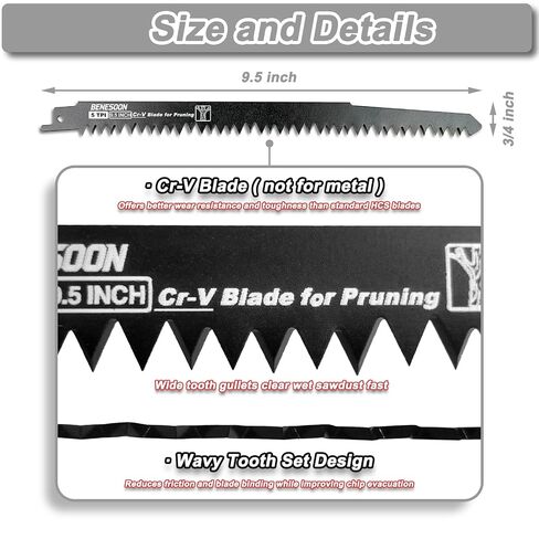6-Piece Reciprocating Saw Blades Set for Garden Tree Pruning | 9.5 inch 5 TPI Cr-V Blade for Branches, 9 inch 10/14 TPI Bi-Metal Blade for Nails Wood & Metal, with Storage Case in Kuwait