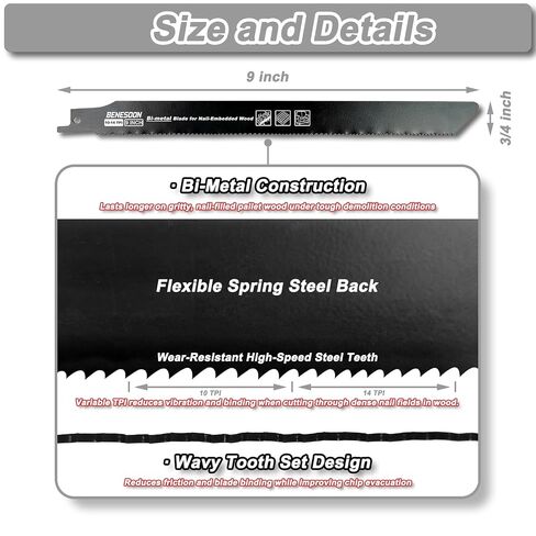 6-Piece Reciprocating Saw Blades Set for Garden Tree Pruning | 9.5 inch 5 TPI Cr-V Blade for Branches, 9 inch 10/14 TPI Bi-Metal Blade for Nails Wood & Metal, with Storage Case in Kuwait