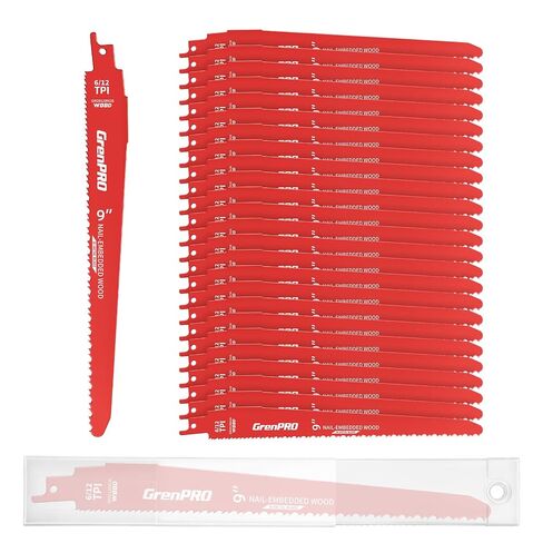 GRENPRO 26Pcs 9-Inch Reciprocating Saw Blades | 6/12 TPI Bi-Metal Sawzall Blades for Wood Nail-Embedded Wood Cutting, Garden Pruning & Tree Trimming Faster Cutting in Kuwait