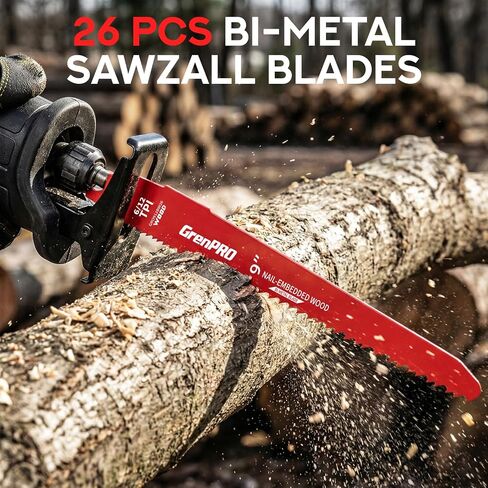 GRENPRO 26Pcs 9-Inch Reciprocating Saw Blades | 6/12 TPI Bi-Metal Sawzall Blades for Wood Nail-Embedded Wood Cutting, Garden Pruning & Tree Trimming Faster Cutting in Kuwait