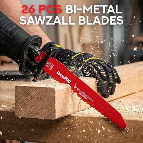 GRENPRO 26Pcs 9-Inch Reciprocating Saw Blades | 6/12 TPI Bi-Metal Sawzall Blades for Wood Nail-Embedded Wood Cutting, Garden Pruning & Tree Trimming Faster Cutting in Kuwait