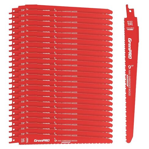GRENPRO 26Pcs 9-Inch Reciprocating Saw Blades | 6/12 TPI Bi-Metal Sawzall Blades for Wood Nail-Embedded Wood Cutting, Garden Pruning & Tree Trimming Faster Cutting in Kuwait
