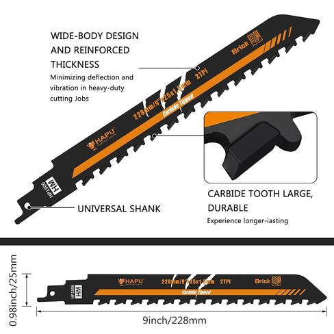 9-Inch Masonry Reciprocating Saw Blade, 2TPI Carbide Blades for Cutting Aerated Concrete and Hollow Brick (2-Pack) in Kuwait
