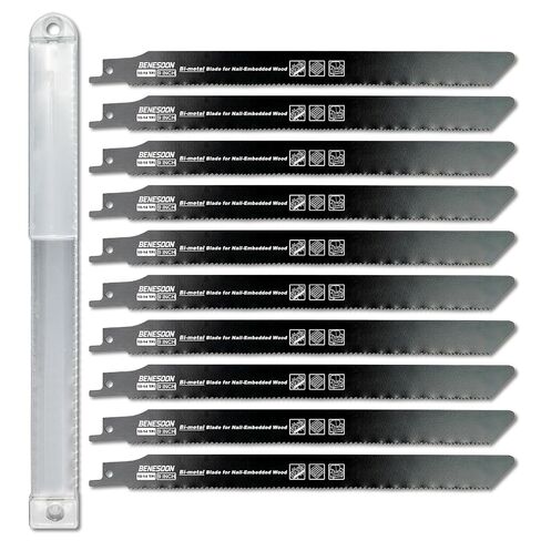 10-Piece Reciprocating Saw Blades Set for Pallet Dismantling | Bi-Metal, 9 inch 10/14 TPI, for Nail-Embedded Wood and Soft Metal Cutting, with Storage Case in Kuwait
