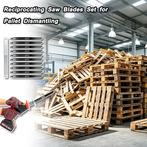 10-Piece Reciprocating Saw Blades Set for Pallet Dismantling | Bi-Metal, 9 inch 10/14 TPI, for Nail-Embedded Wood and Soft Metal Cutting, with Storage Case in Kuwait