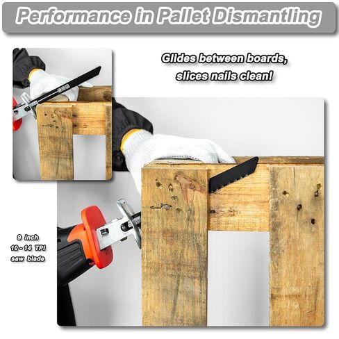 10-Piece Reciprocating Saw Blades Set for Pallet Dismantling | Bi-Metal, 9 inch 10/14 TPI, for Nail-Embedded Wood and Soft Metal Cutting, with Storage Case in Kuwait