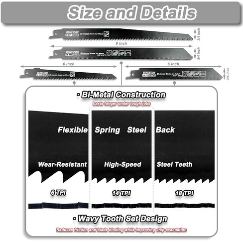 8-Piece Reciprocating Saw Blades Set for House Demolition | Bi-Metal, 6 & 9 inch, 6 & 14 & 18 TPI, for Wood & Metal Cutting, with Storage Case in Kuwait