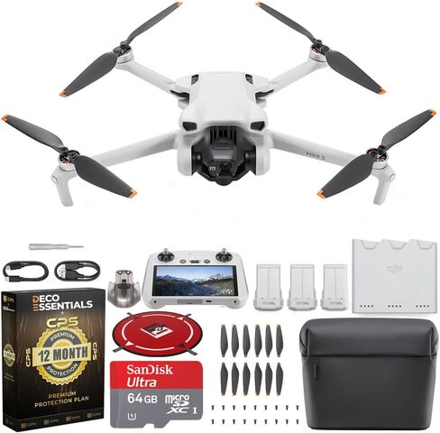 DJI Mini 3 Camera Drone Quadcopter + RC-N1 Controller (No Screen) + Fly More Kit, 4K Video, 38min Flight Time, True Vertical Shooting, Intelligent Modes Bundle with Deco Gear Backpack + Accessories in Saudi Arabia