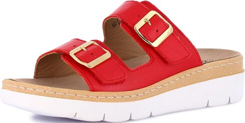 GRÜNLAND Women's Loafers Comfort Slipper with Double Adjustable Buckle, Removable Drysoft Leather Insole, Molded Sole and 4cm Wedge Heel in Kuwait