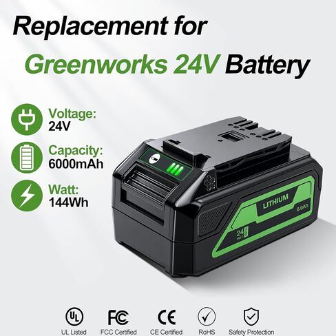 6000mAh Replacement for Greenworks 24V Battery | Compatible with Models 29842 29852 LB24A020 BAG709 Perfect for Lawn Mowers, Trimmers, Chainsaws & All 24V Cordless Tools in Saudi Arabia