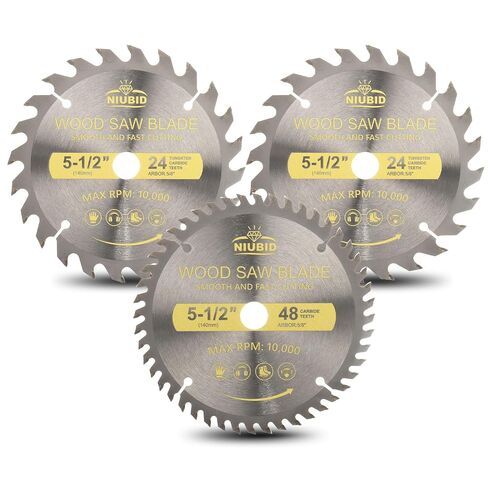 5-1/2 Inch Circular Saw Blade for Wood Cutting | 24T & 48T Carbide Tipped Thin Kerf, 5/8" Arbor, 3 Pack, Fast Clean Cuts for Wood, Plywood, MDF, OSB in Kuwait