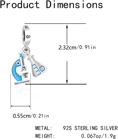 3D Microscope Dangle Charm, S925 Sterling Silver Charms, DNA Biology Medical Helix Chemistry Science Charms Suitable for Pandora Bracelet Jewelry Gift in Kuwait