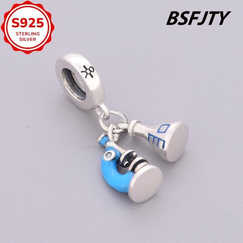 3D Microscope Dangle Charm, S925 Sterling Silver Charms, DNA Biology Medical Helix Chemistry Science Charms Suitable for Pandora Bracelet Jewelry Gift in Kuwait