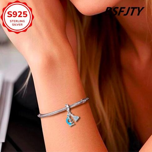 3D Microscope Dangle Charm, S925 Sterling Silver Charms, DNA Biology Medical Helix Chemistry Science Charms Suitable for Pandora Bracelet Jewelry Gift in Kuwait