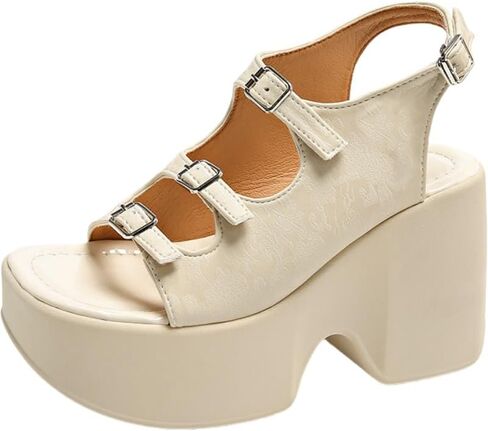Summer women's thick-soled Roman-style sandals with fish-mouth open toe design. Breathable and comfortable. Suitable for outdoor daily wear. in Kuwait