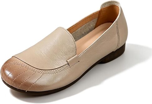 Women's Genuine Leather Round Toe Loafers Cowhide Upper Rubber Soft Sole Flat Walking Comfort Casual Shoes for Home Shopping Vacation Daily Walking All Day Wear in Kuwait