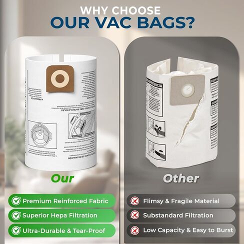 10 Pack 16-20 Gallon Shop Vac Bags, High-Efficiency Dust Bags Compatible with Craftsman CMXEVBE17595 18595 17596, Replacement for Part CMXZVBE38749 38749, Drywall & Fine Dust Filter in Kuwait