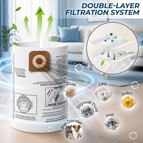 10 Pack 16-20 Gallon Shop Vac Bags, High-Efficiency Dust Bags Compatible with Craftsman CMXEVBE17595 18595 17596, Replacement for Part CMXZVBE38749 38749, Drywall & Fine Dust Filter in Kuwait
