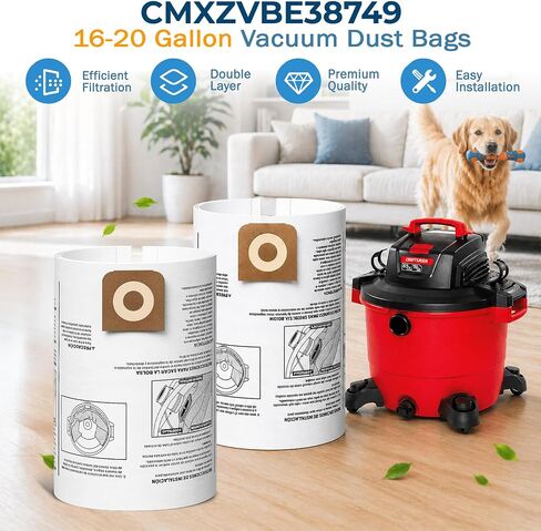 10 Pack 16-20 Gallon Shop Vac Bags, High-Efficiency Dust Bags Compatible with Craftsman CMXEVBE17595 18595 17596, Replacement for Part CMXZVBE38749 38749, Drywall & Fine Dust Filter in Kuwait