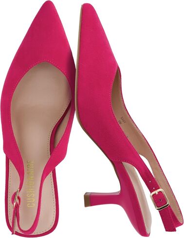 CUSHIONAIRE Saby Slingback Kitten Heels for Women, Pointed Toe Pumps with Adjustable Ankle Strap for Casual Dressy Wear in Kuwait