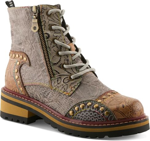 L'Artiste Rugup Leather Combination Booties for Women | Low Heel Ankle Boots for Women with Lace Up and Zipper Closure and Faux Fur Lining in Kuwait