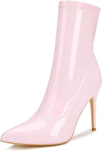 CAMSSOO Women's Pointed Toe Stiletto Heel Ankle Boots Side Zipper Booties | Suede 4" Heels Sock Boots, Non-Slip Outsole, Comfy Sexy Appeal Perfect for Evening Parties, Clubs or Dates. in Kuwait