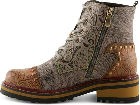 L'Artiste Rugup Leather Combination Booties for Women | Low Heel Ankle Boots for Women with Lace Up and Zipper Closure and Faux Fur Lining in Kuwait