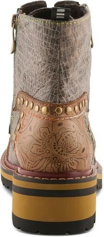 L'Artiste Rugup Leather Combination Booties for Women | Low Heel Ankle Boots for Women with Lace Up and Zipper Closure and Faux Fur Lining in Kuwait