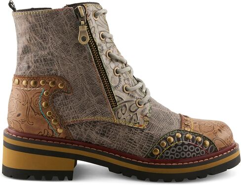 L'Artiste Rugup Leather Combination Booties for Women | Low Heel Ankle Boots for Women with Lace Up and Zipper Closure and Faux Fur Lining in Kuwait