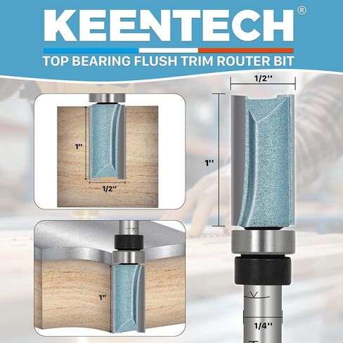 KEENTECH Flush Trim Router Bit, 1/4" Shank x 1/2" Dia x 1" Depth | 10X Lifespan, Pattern Bit, Top Bearing, Industrial Grade, Tungsten Carbide Tipped, Woodworking in Kuwait