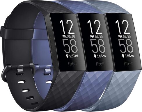 PACK 3 Silicone Bands for Fitbit Charge 4 / Fitbit Charge 3 / Charge 3 SE Replacement Wristbands for Women Men Small Large(Without Tracker) (Large: for 7.1"-8.7" wrists, Black+Navy Blue+Slate Grey) in Kuwait