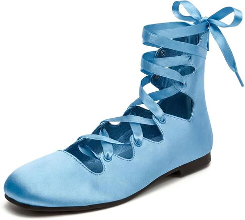 SelRoys Women's Satin Ballet Flats Round Toe Ribbon Ankle Tie | Adjustable ankle-wrap,soft lining,lightweight,cutout, flexible, breathable, versatile, prom/party/casual, all-day comfort in Kuwait
