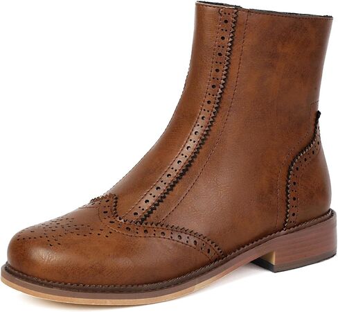 SEIFIN Women's Chelsea Boots Ankle Oxfords Boots Round Toe Flat Chelsea Dress Fashion Low Heel Wingtip Ankle Boots in Kuwait