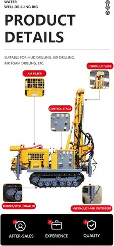 Portable Pneumatic Water Well Drill Rig – 100m to 500m Depth Range, Efficient Air-Driven Borehole System for Water Wells in Various Geologies, Ideal for Agricultural and Industrial Applications in Kuwait