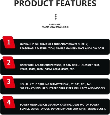 Portable Pneumatic Water Well Drill Rig – 100m to 500m Depth Range, Efficient Air-Driven Borehole System for Water Wells in Various Geologies, Ideal for Agricultural and Industrial Applications in Kuwait