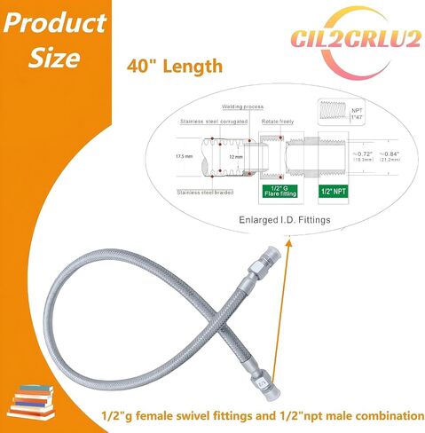 Stainless Steel 1/2" Compressor Jumper Hose,40" Length - 1/2" NPT Rotating Fittings, 750°F & 450 PSI in Kuwait