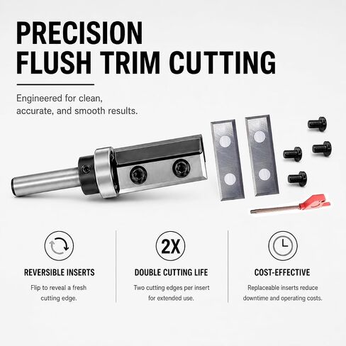 Flush Trim Router Bit 1/4 Inch Shank, 5/8 Inch Dia Pattern Bit with 2 Reversible Carbide Inserts, 1-3/16 Inch Cutting Height for Template Routing, Woodworking and Edge Trimming in Kuwait