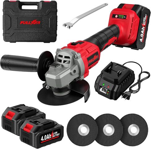 FULLYEA Cordless Angle Grinder 4-1/2 inch, 12000 RPM Brushless Metal Grinder Power Tools with 2x4.0Ah Battery, 3 Variable Speeds Angle Grinder with Auxiliary Handle for Cutting Grinding Polishing in Kuwait