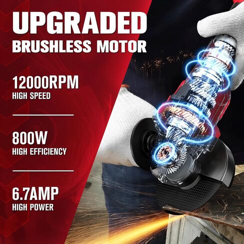 FULLYEA Cordless Angle Grinder 4-1/2 inch, 12000 RPM Brushless Metal Grinder Power Tools with 2x4.0Ah Battery, 3 Variable Speeds Angle Grinder with Auxiliary Handle for Cutting Grinding Polishing in Kuwait