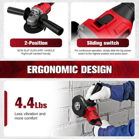 FULLYEA Cordless Angle Grinder 4-1/2 inch, 12000 RPM Brushless Metal Grinder Power Tools with 2x4.0Ah Battery, 3 Variable Speeds Angle Grinder with Auxiliary Handle for Cutting Grinding Polishing in Kuwait