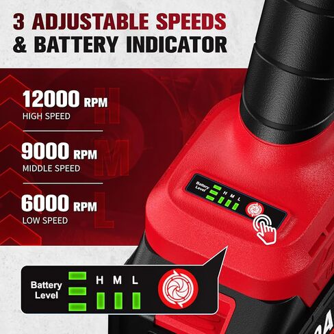 FULLYEA Cordless Angle Grinder 4-1/2 inch, 12000 RPM Brushless Metal Grinder Power Tools with 2x4.0Ah Battery, 3 Variable Speeds Angle Grinder with Auxiliary Handle for Cutting Grinding Polishing in Kuwait
