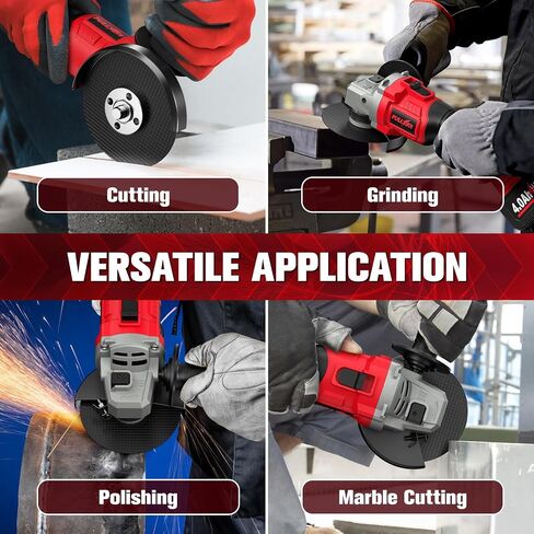FULLYEA Cordless Angle Grinder 4-1/2 inch, 12000 RPM Brushless Metal Grinder Power Tools with 2x4.0Ah Battery, 3 Variable Speeds Angle Grinder with Auxiliary Handle for Cutting Grinding Polishing in Kuwait